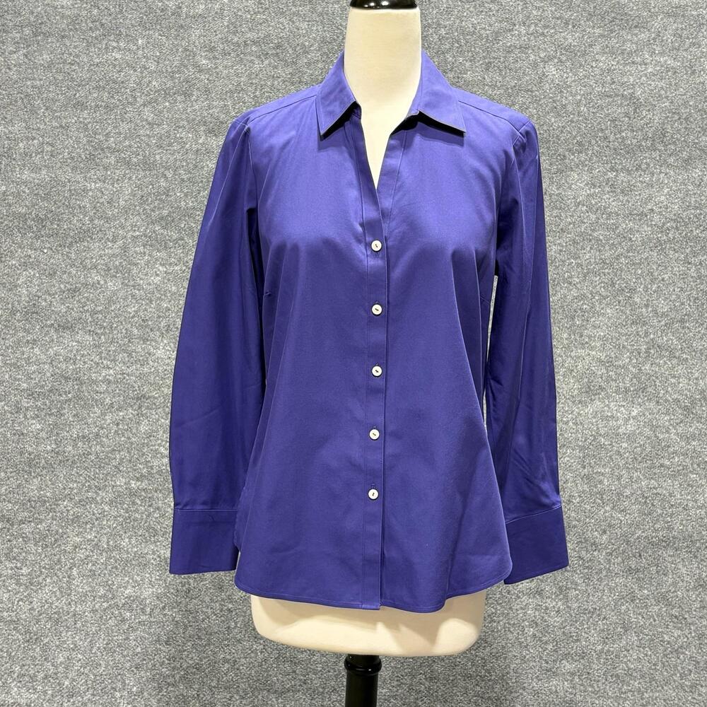 Foxcroft Shirt Womens 8 Purple Button Up Long Sleeve Cotton Office Business